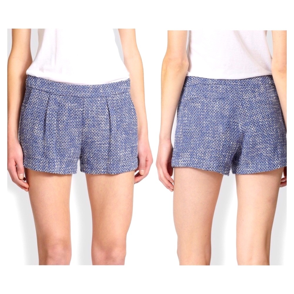 Joie Leander Pleated Tweed Blue Shorts